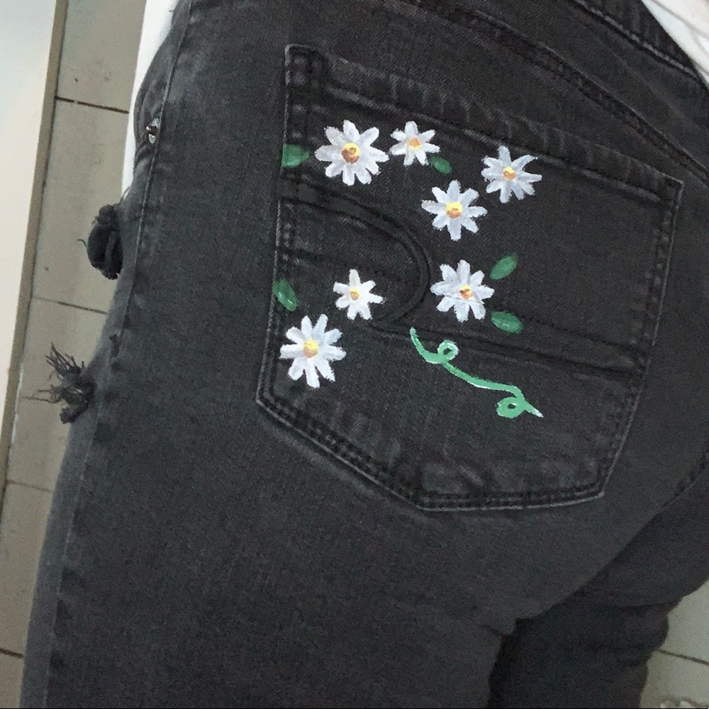 Hand painted black American eagle skinny jeans